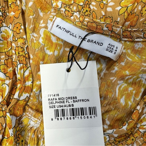 NWT Faithfull the Brand Rafa Dress V-Neck Puff Sleeve Saffron Delphine Floral 4 - Picture 10 of 14
